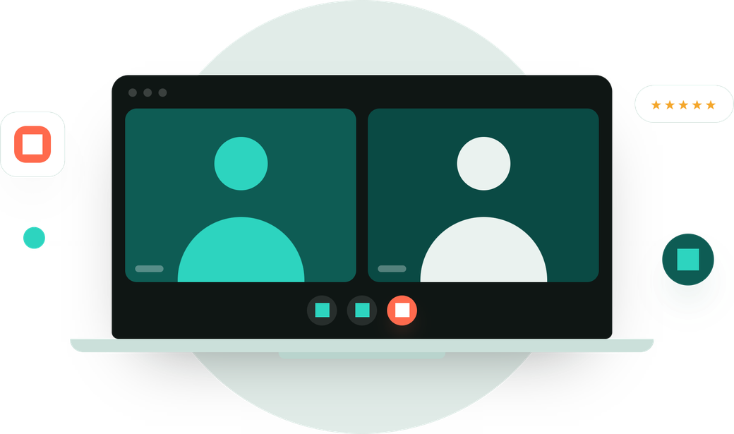 Illustration of the online kickoff meeting: a one-on-one video call on a laptop with two participants.